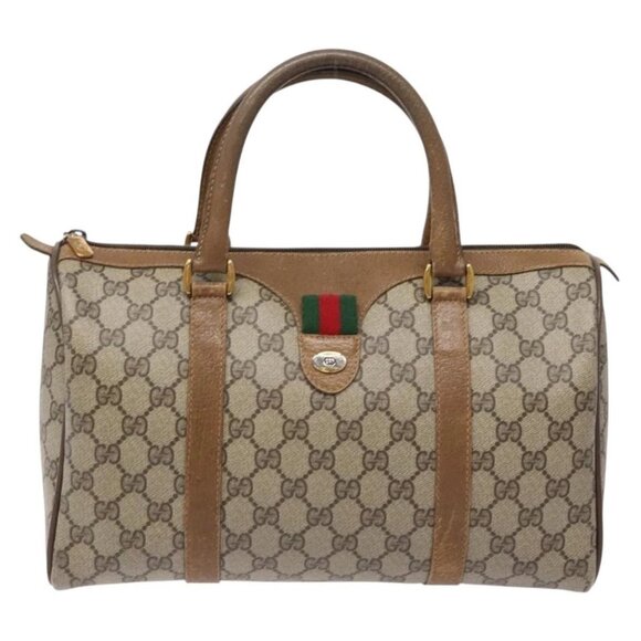 GUCCI GG Supreme Web Sherry Line Hand Bag PVC Beige Gold - Picture 1 of 15